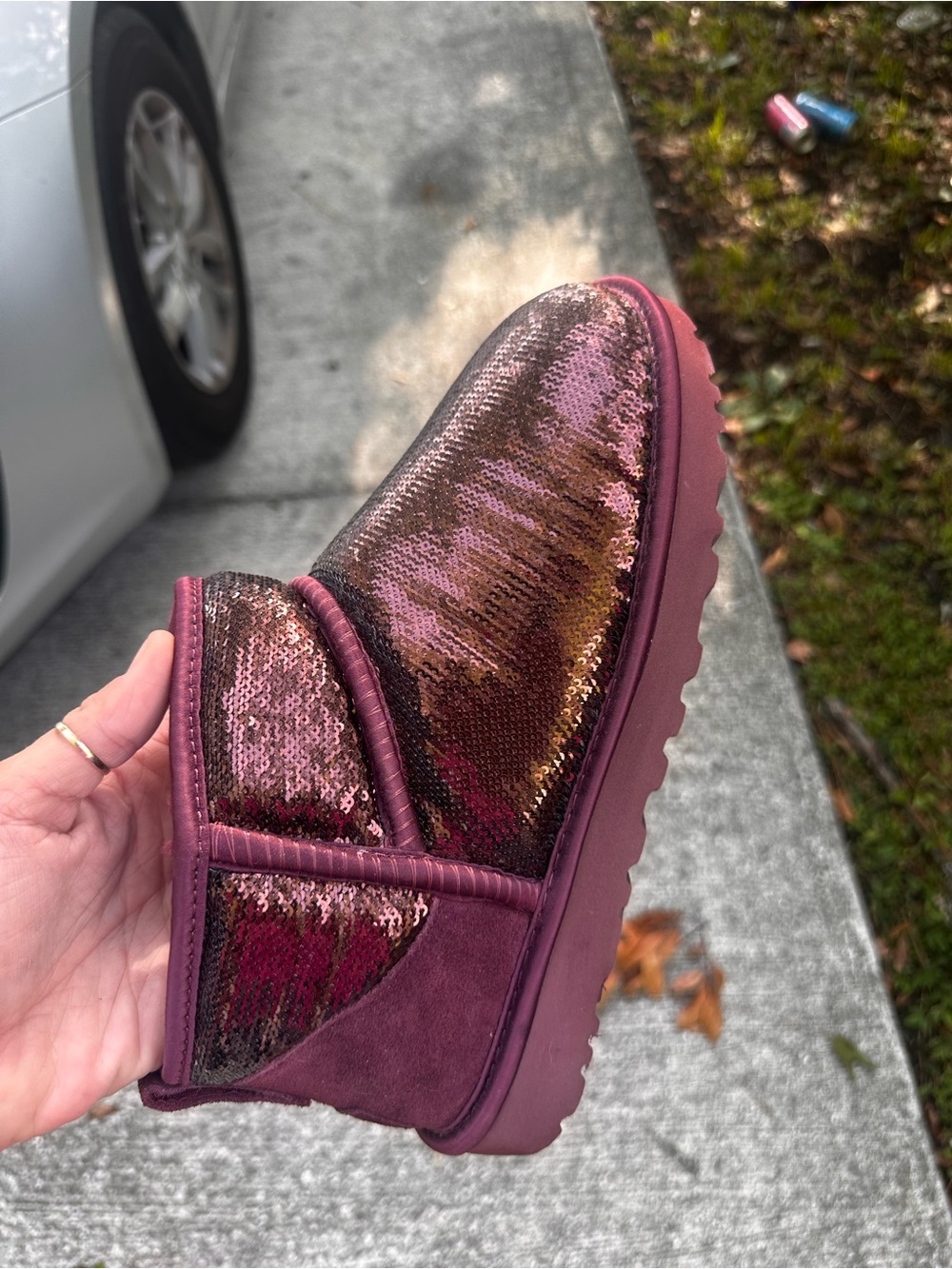 UGG  Burgundy Sequin Suede Boots women size 9 - Picture 2 of 12